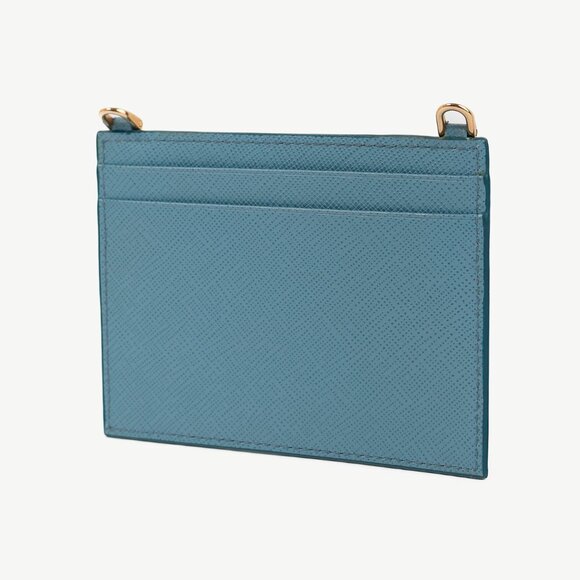 Prada Blue Saffiano Leather Shoulder-Strap Card Holder - Picture 3 of 10